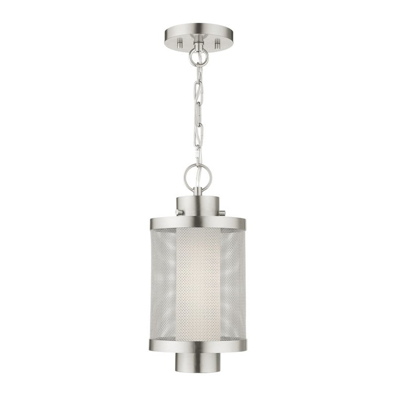 Livex Lighting 1-light Brushed Nickel Outdoor Chain Lantern, 20685-91 - 7" Dia x 14.5" H