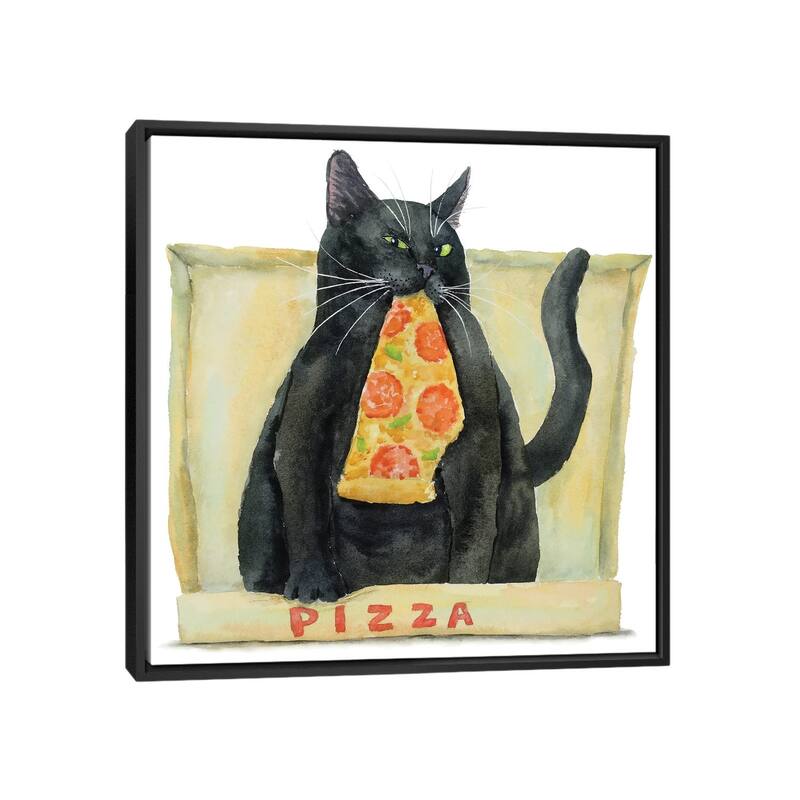 iCanvas "Black Cat And Pizza" by Alexey Dmitrievich Shmyrov Framed - Black - 18x18