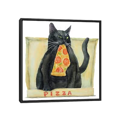 iCanvas "Black Cat And Pizza" by Alexey Dmitrievich Shmyrov Framed