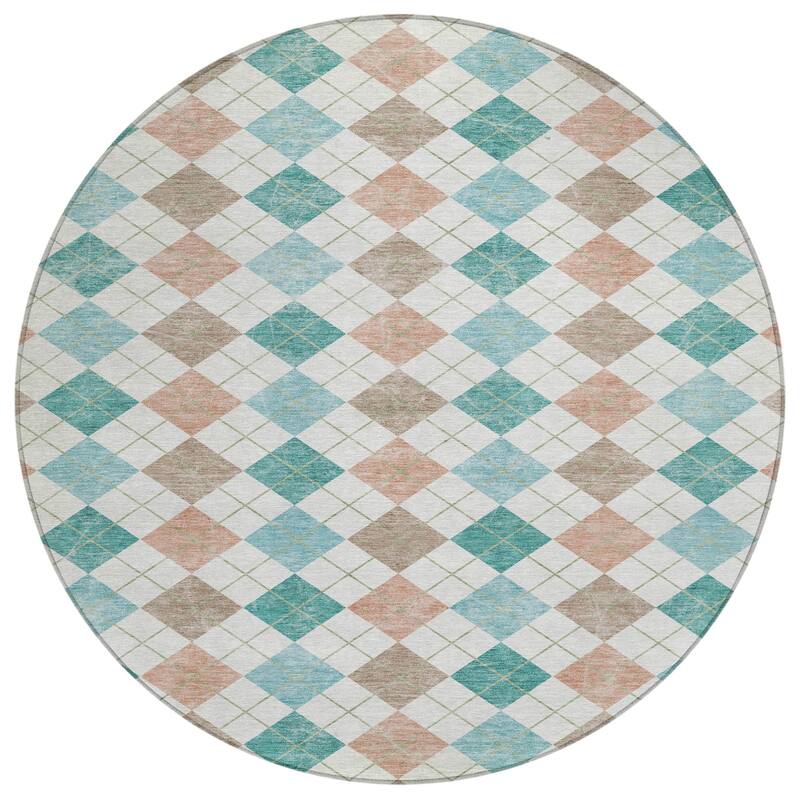 Machine Washable Indoor/ Outdoor Modern Plaid Chantille Rug