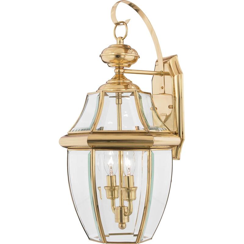 Roseto Gaines 2 Light 20" Tall Outdoor Wall Sconce with Clear Glass - Polished Brass