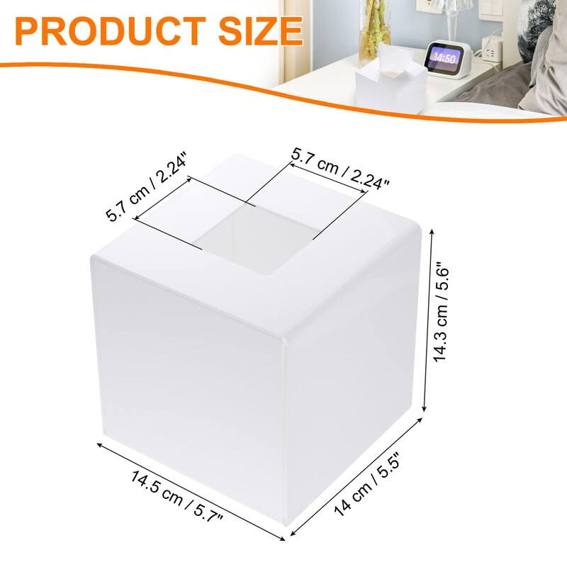 Tissue Box Cover with Base Square Tissue Box Holder for Home Office - White