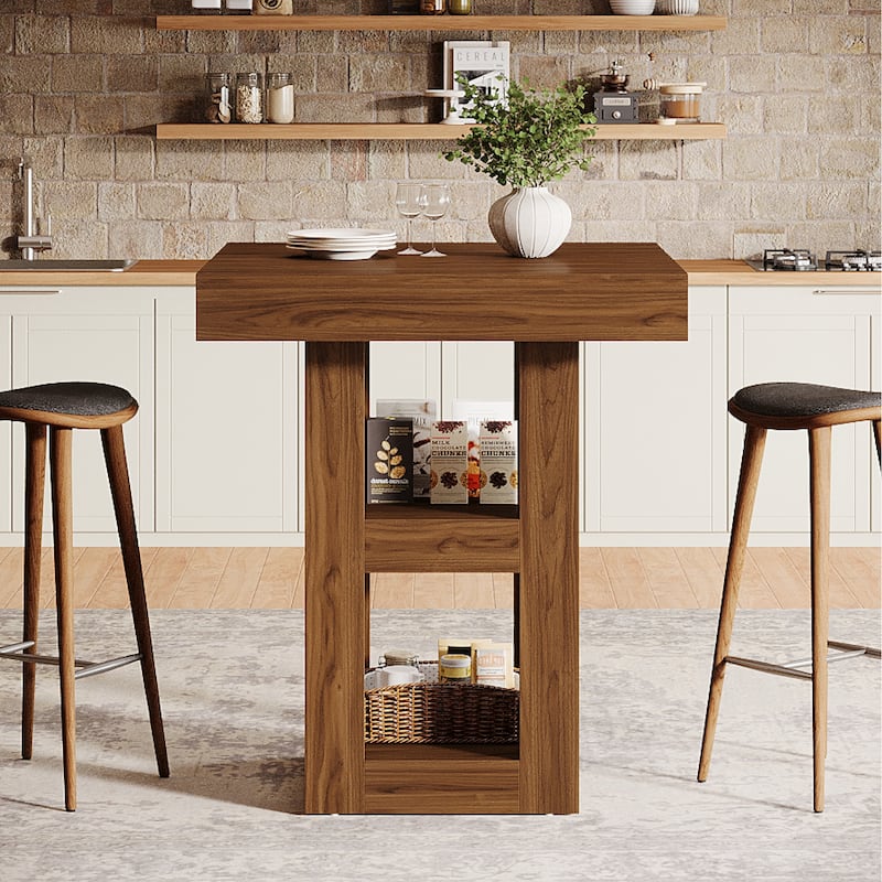 31.5-Inch Square Kitchen Island with Storage Shelves - 31.5" W x 31.5" D x 39.4"