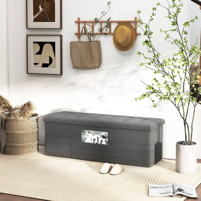 Gymax 43'' Folding Storage Ottoman Bench w/ Removable Divider & Side