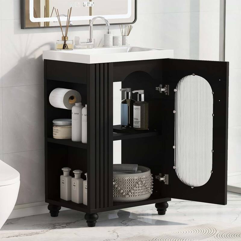 Freestanding Vanity Set with Two-tier Shelf,Adjustable Shelf
