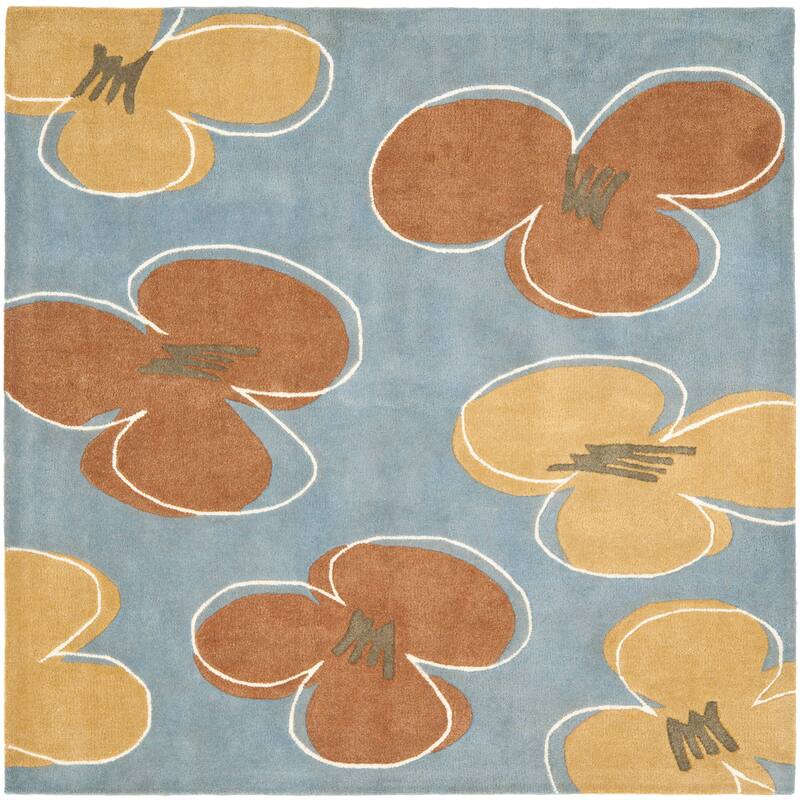 SAFAVIEH Handmade Soho Raya Daisies N.Z. Wool Rug - 6' Square - Blue/Multi - Square