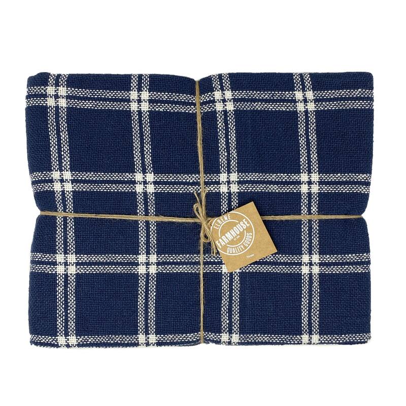 Farmhouse Living Double Windowpane Plaid Fringe Blanket Throw