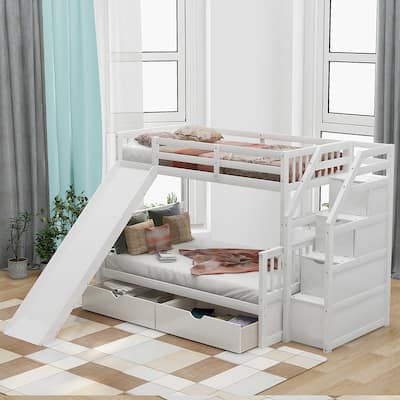 Multifunctional Safe Bunk Bed with Drawers, Storage and Slide