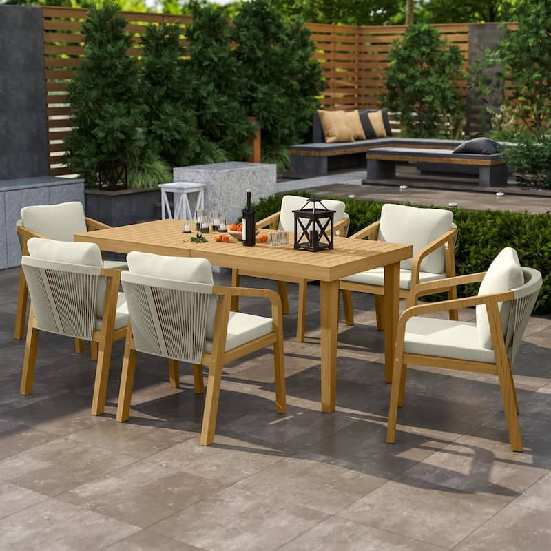7-Piece Patio Dining Set Table & Chairs - Beige
