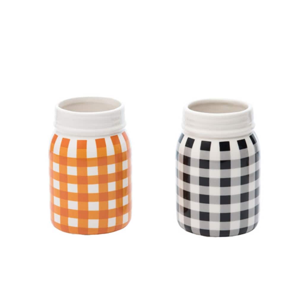 Transpac Ceramic Buffalo Check Utensil Holder Set of 2 Fall/Harvest Home Decorations