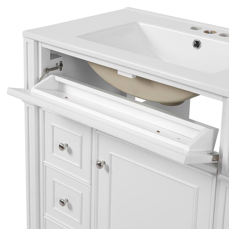 30 Inch Bathroom Vanity with Ceramic Sink, Bathroom Cabinet Integrated Ceramic Basin