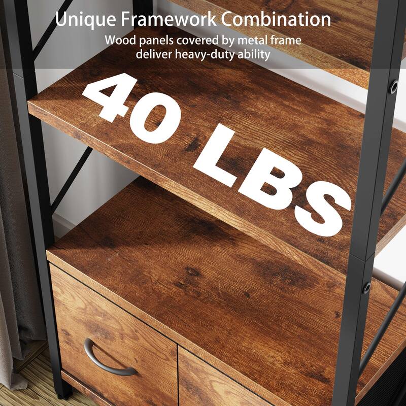 5-Tier Wood Storage Bookshelf with Anti-tipping & Drawers