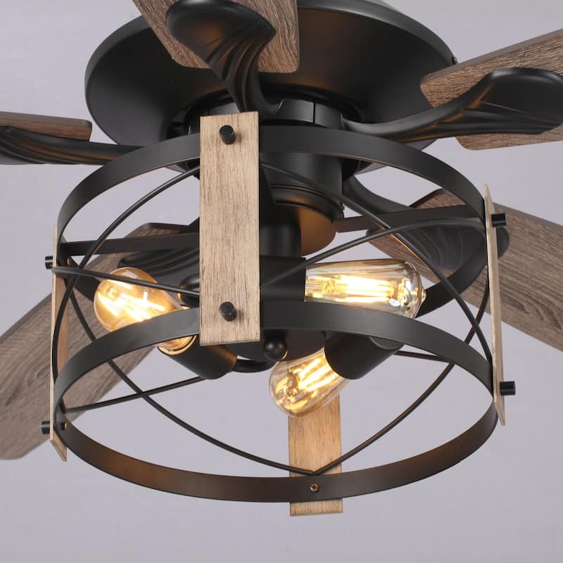 52-inch Walnut Wood 5-Blade Industrial Indoor Ceiling Fan with Remote