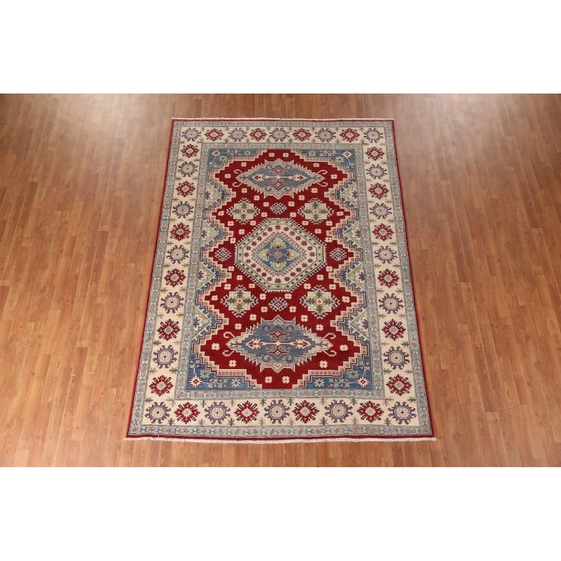 Traditional Red Kazak Area Rug Hand-Knotted Wool Carpet - 6'8" x 9'6"