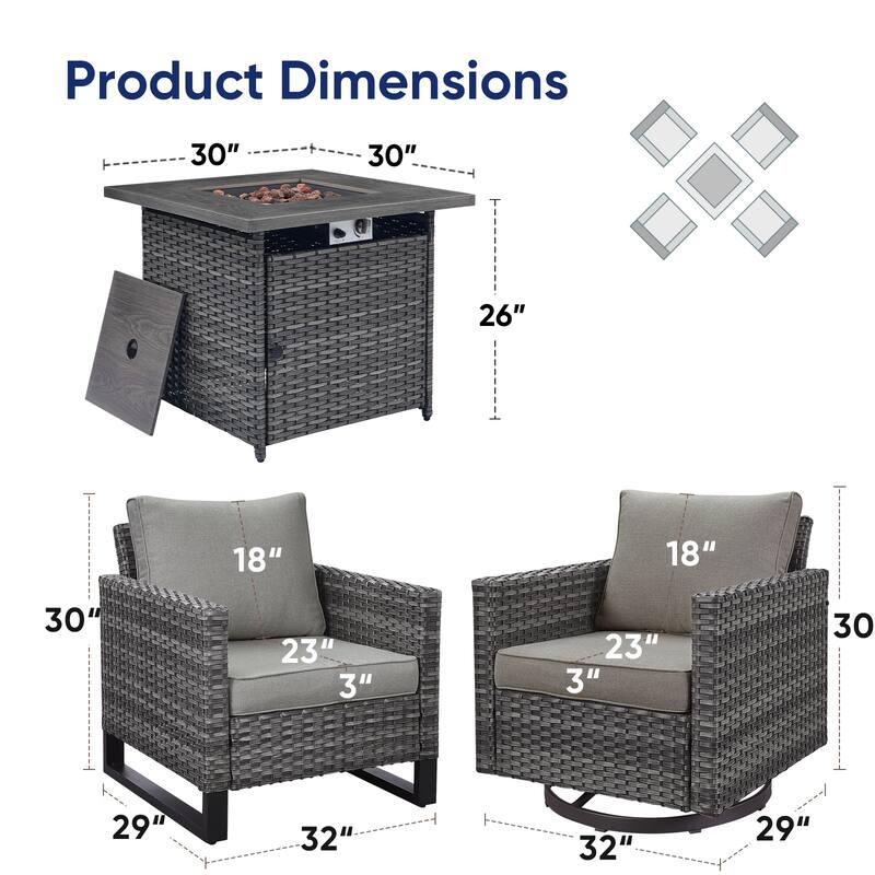 Fire Pit Table with Patio Chairs Swivel Chairs Side Table