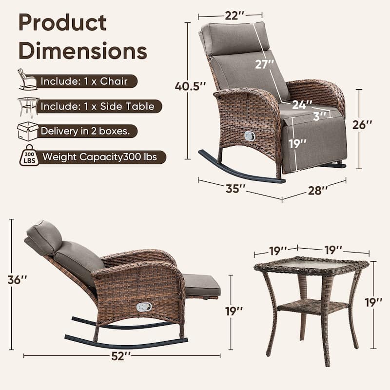 Pocassy Versatile Outdoor Recliner Rocker Chair with Thick Cushion