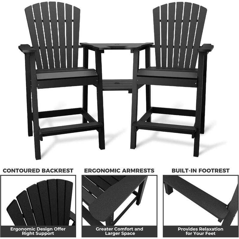 Set of 2 High Adirondack Chairs, Barstools for Deck, Patio, Balcony
