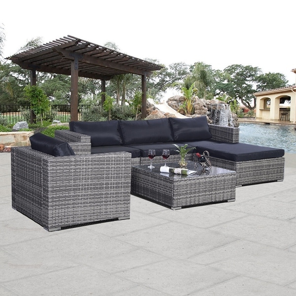 Costway 6pc Patio Sofa Furniture Set PE Rattan Outdoor w/cushion Gray