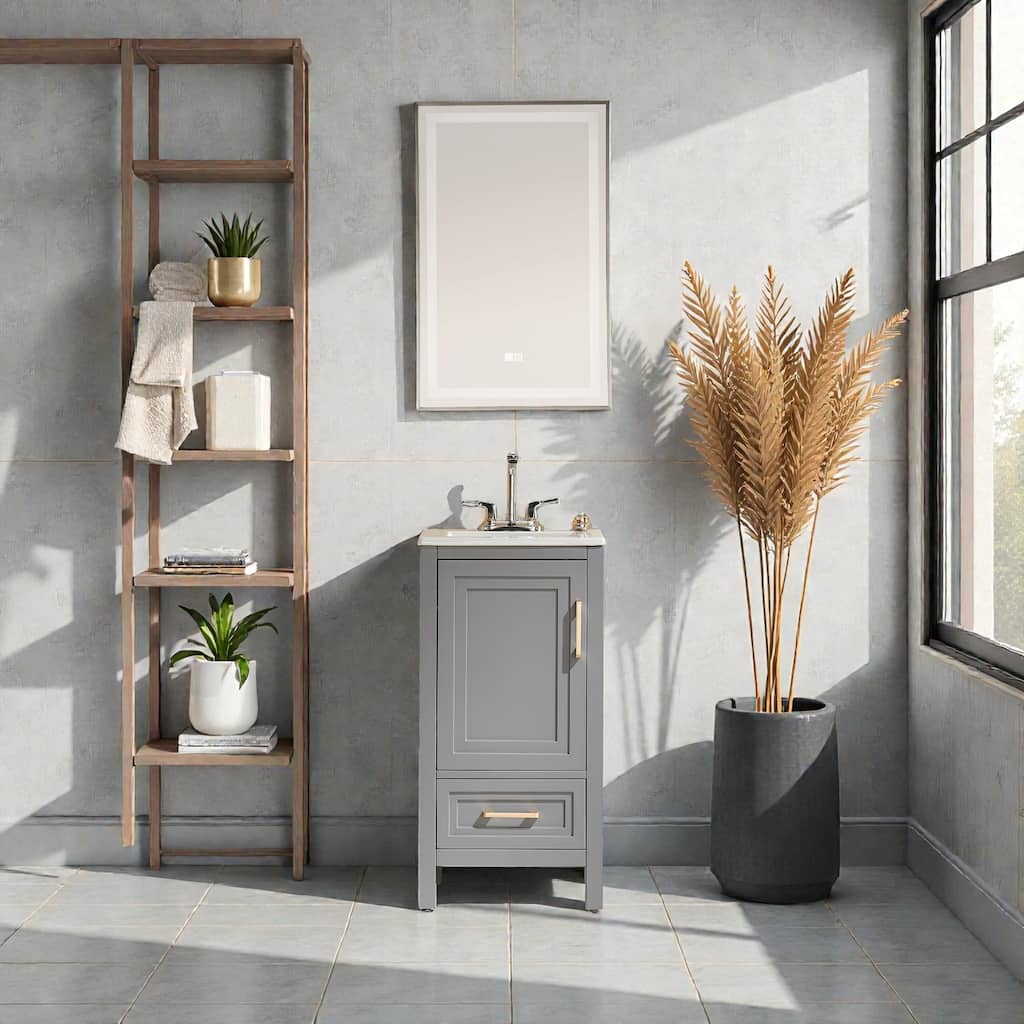 18" Fully Assembled Freestanding Bathroom Vanity with Top, Solid Wood Cabinet & Soft-Close Door and Drawer Design