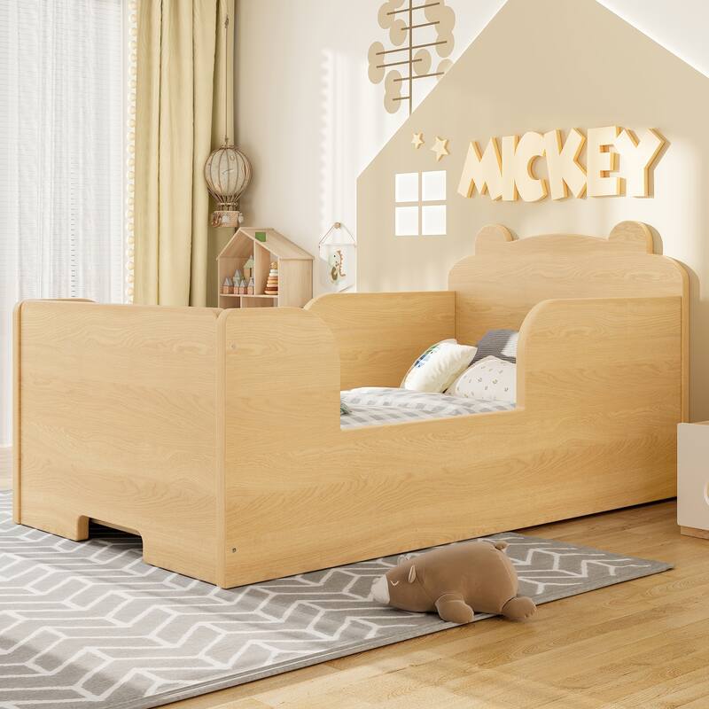 Toddler Floor Bed Frame - Bear Shape Cot Bed for Boys & Girls Ages 3-6