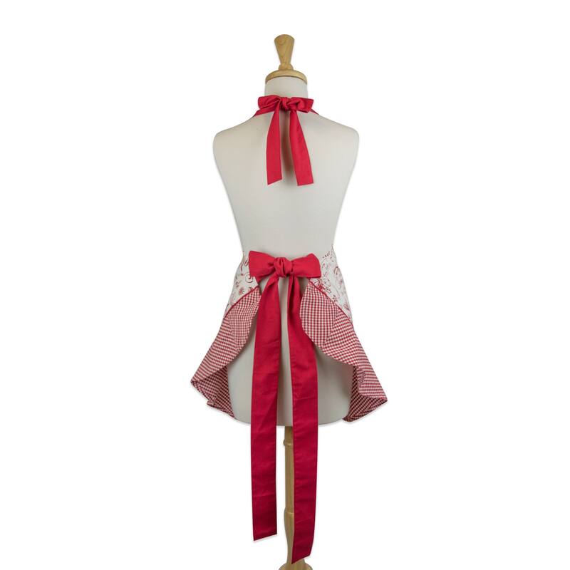 28.5" Red and White Vintage Style Christmas Themed Ruffled Kitchen Apron