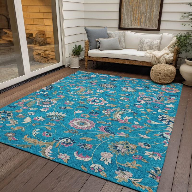 Machine Washable Indoor/ Outdoor Traditional Chantille Rug - Teal - 3' x 5'
