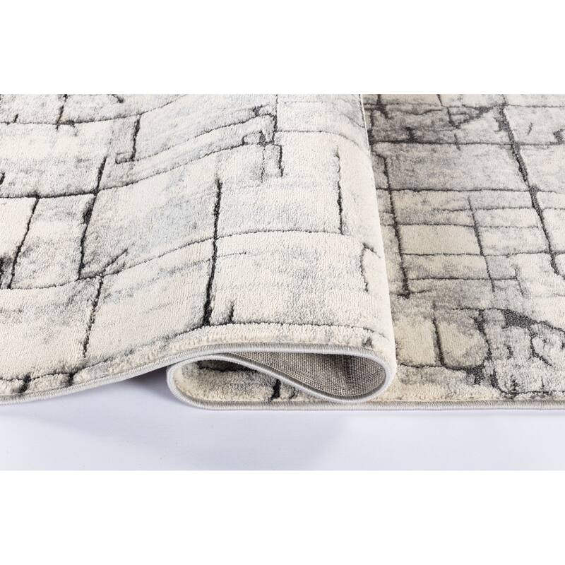 Intense Collection Transitional Light Grey/Bone Abstract Area Rug