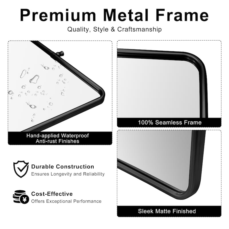 Rectangle Bathroom Tilting Vanity Wall Pivot Mirror, with Rounded Corner Design