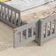 preview thumbnail 5 of 7, Grey Full Size Pine Wood House-Shaped Headboard Floor Bed with Fence for Kids, Boys and Girls