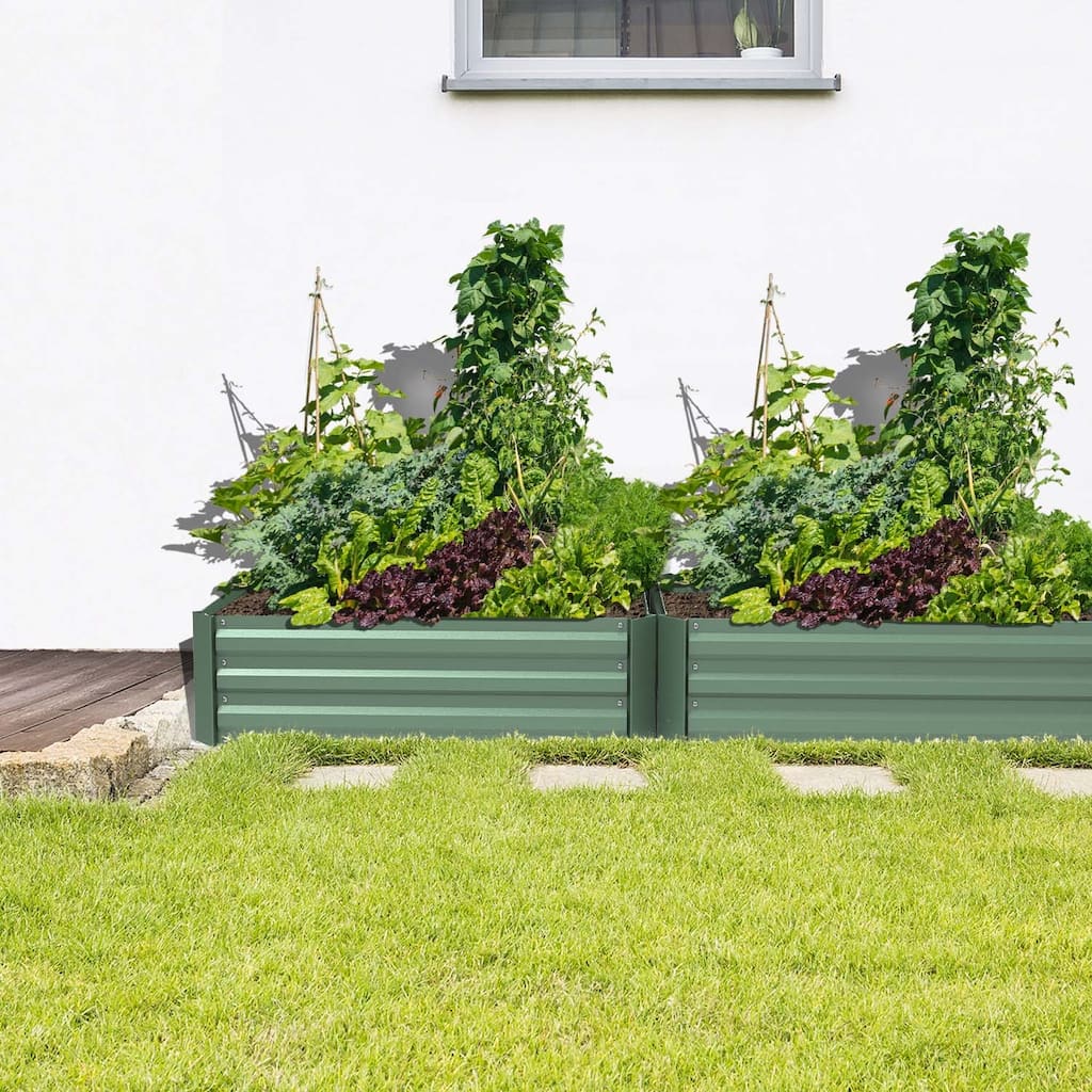 Aoodor Outdoor Galvanized Raised Garden Bed 3' x 3' x 1' for Vegetables Patio Ourdoor Yard - Set of 2
