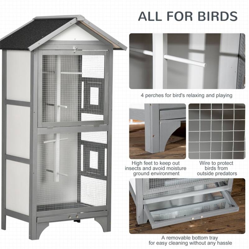 Outdoor Wooden Bird Aviary with Large Access Door Weather-Resistant Fir & Metal Wire, Removable Tray
