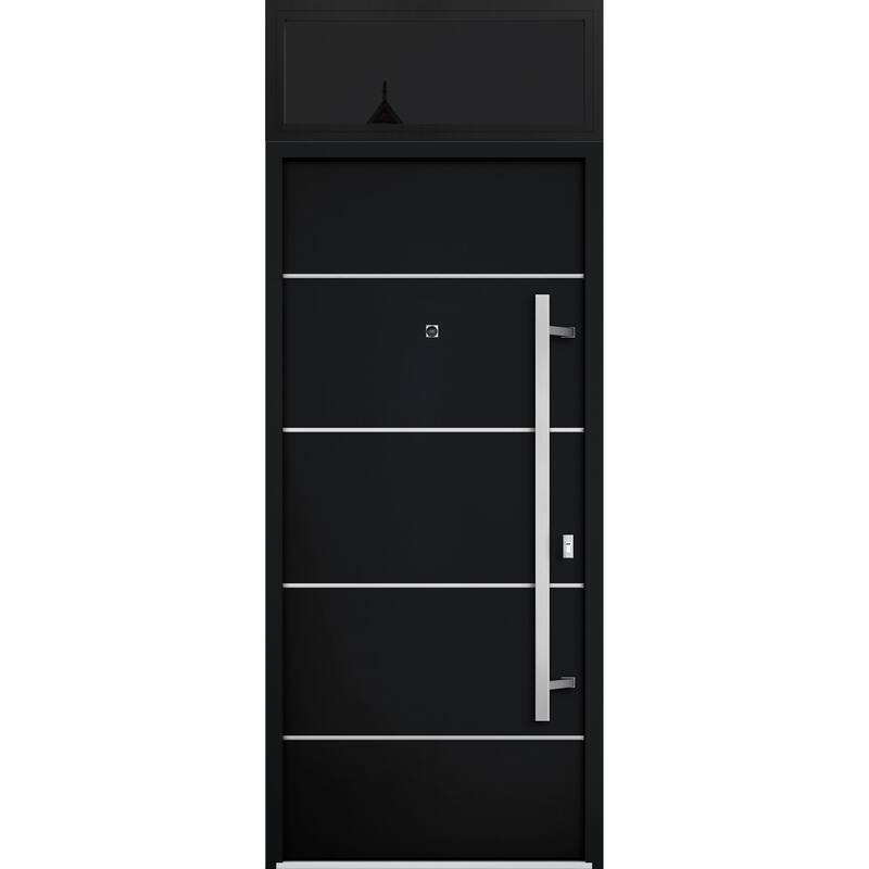 Front Prehung Steel Door 6083 Black Enamel Top Window Sidelite Stainless Inserts W36xH80+16 Lh I Bedroom Door Bathroom Door - Black - 36" x 96"