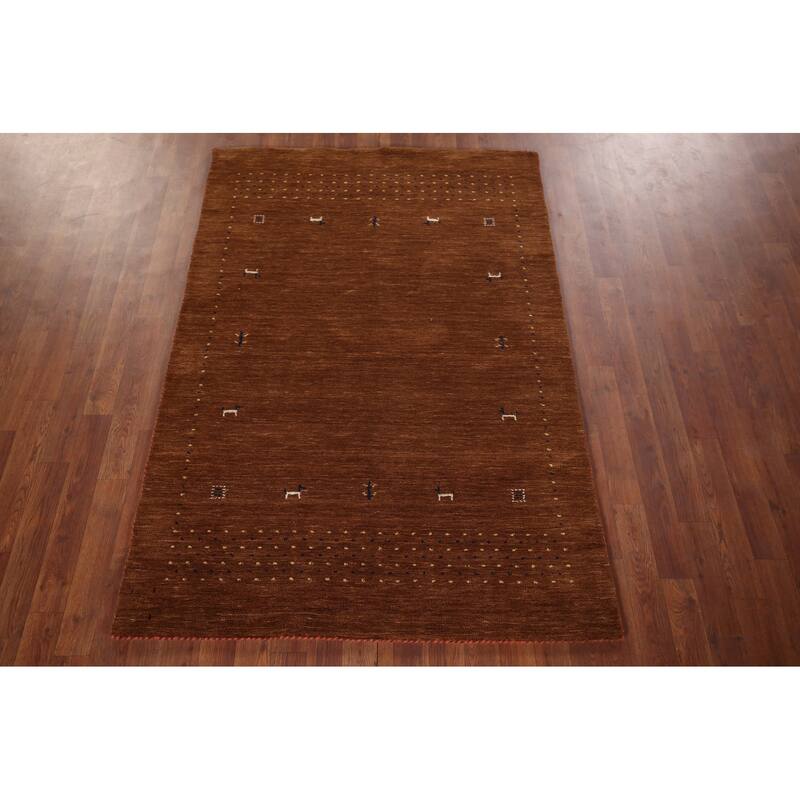 Brown Tribal Gabbeh Oriental Accent Rug Hand-Knotted Wool Carpet - 3'11"x 5'10"