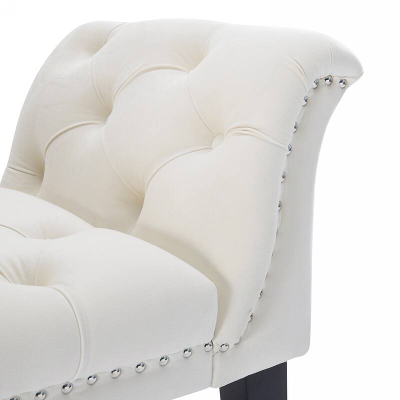 Rectangular End of Bed Bench Upholstered Seat with Tufted Buttons, Decorative Bench Window Bench with Armrests