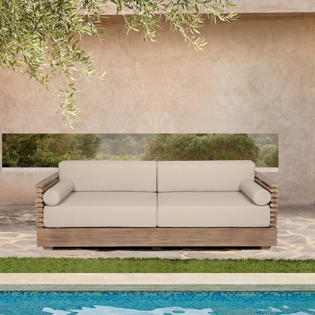 Vivid Eucalyptus Solid Wood All Weather Outdoor 3 Seater Patio Sofa with Olefin Cushions