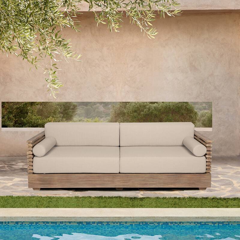 Vivid Eucalyptus Solid Wood All Weather Outdoor 3 Seater Patio Sofa with Olefin Cushions - Taupe