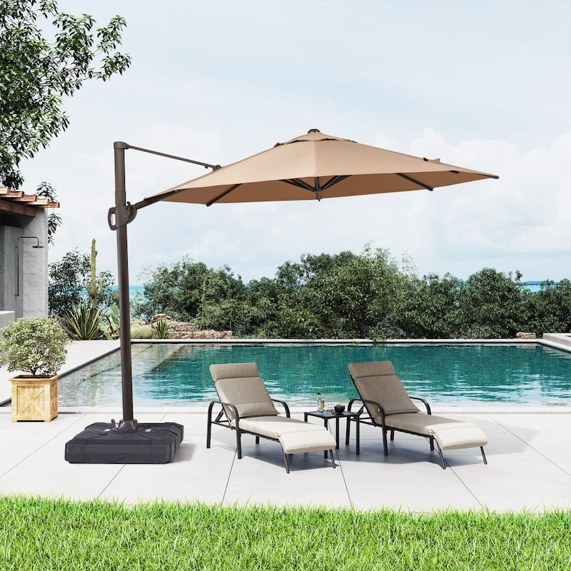 10ft Round Patio Offset Cantilever Umbrella Outdoor Hanging Umbrella with Cross Base