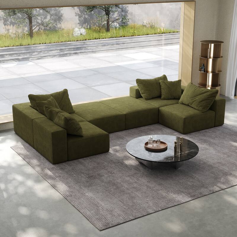 Modular L Shaped Sectional Sofa with Ottoman, Oversized Chenille Cloud Sofa, Upholstered 6 Seater Sofa with 6 Pillows