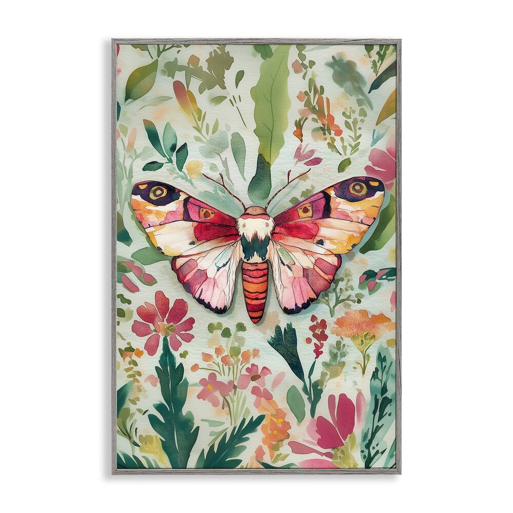 Stupell Butterfly over Abstract Flowers Framed Giclee Art Design By The Dutch Lady