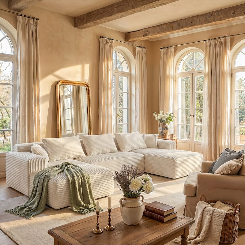 Oversized Modular Sectional Sofa, No Assembly Required, Corduroy Fabric, Deep Seat Cloud Couch with Chaise Foam Sofa