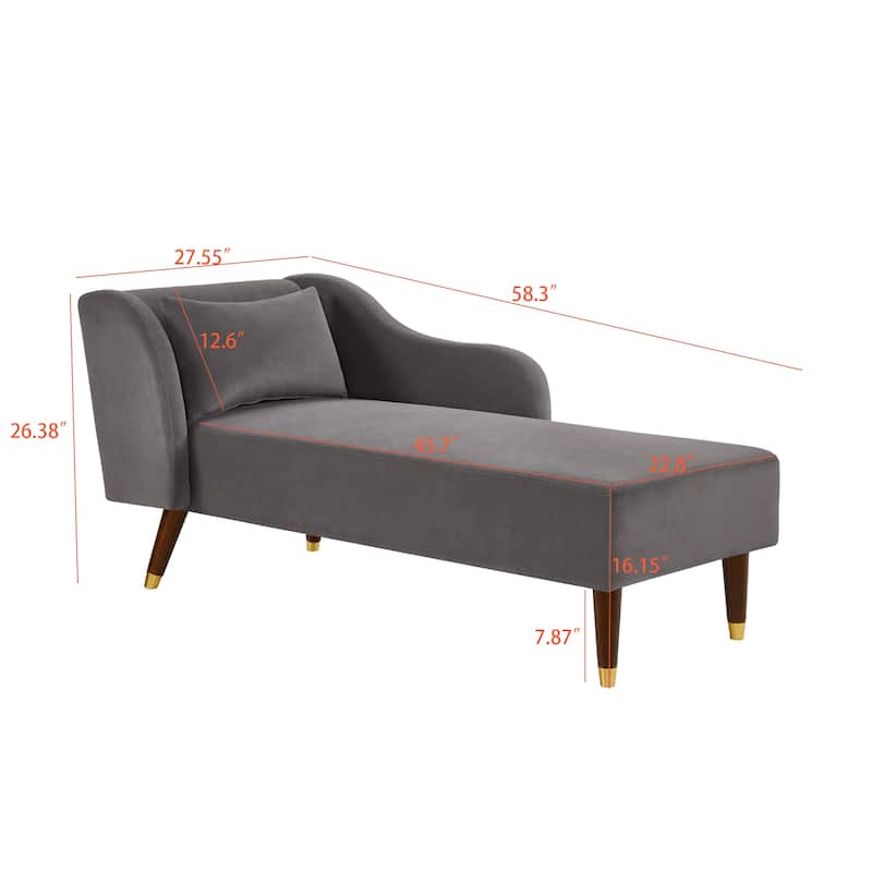 GDFStudio - Velvet Chaise Lounge with Removable Pillow and Gold-Trimmed Wooden Legs