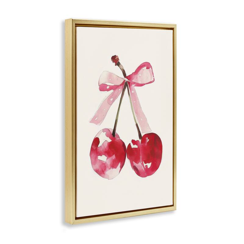 Stupell Mod Cherries Tied in Bow Framed Floater Canvas Wall Art Design By LSR Creative Studio
