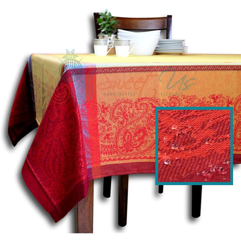 Wipeable Spill Resistant French Cotton Tablecloth - 62 x 98 in - Red