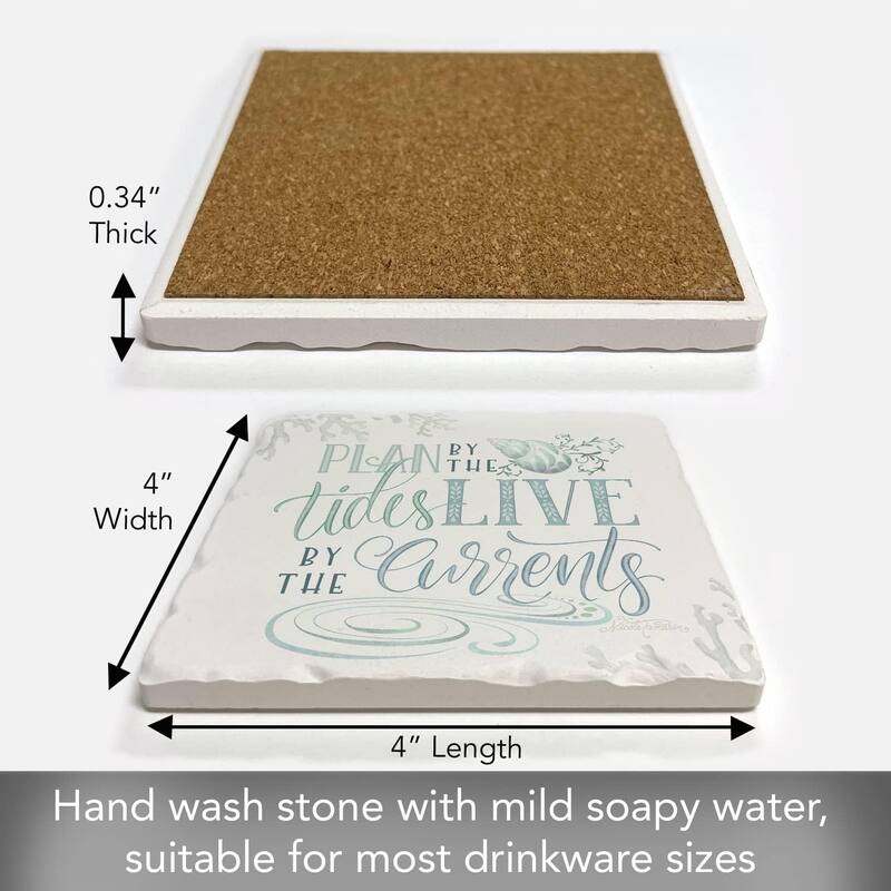Absorbent Stone Tumbled Tile Coasters, Plan by The Tides, Set of 4