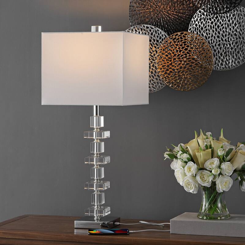 SAFAVIEH Lighting 28 inch Crystal Deco Crystal Table Lamp (Set of 2)