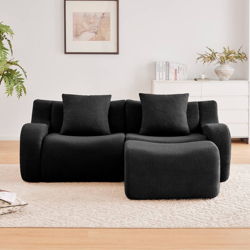 Anmytek Plush L-Shaped 2-Seater Teddy Fabric Sofa - No Assembly Required