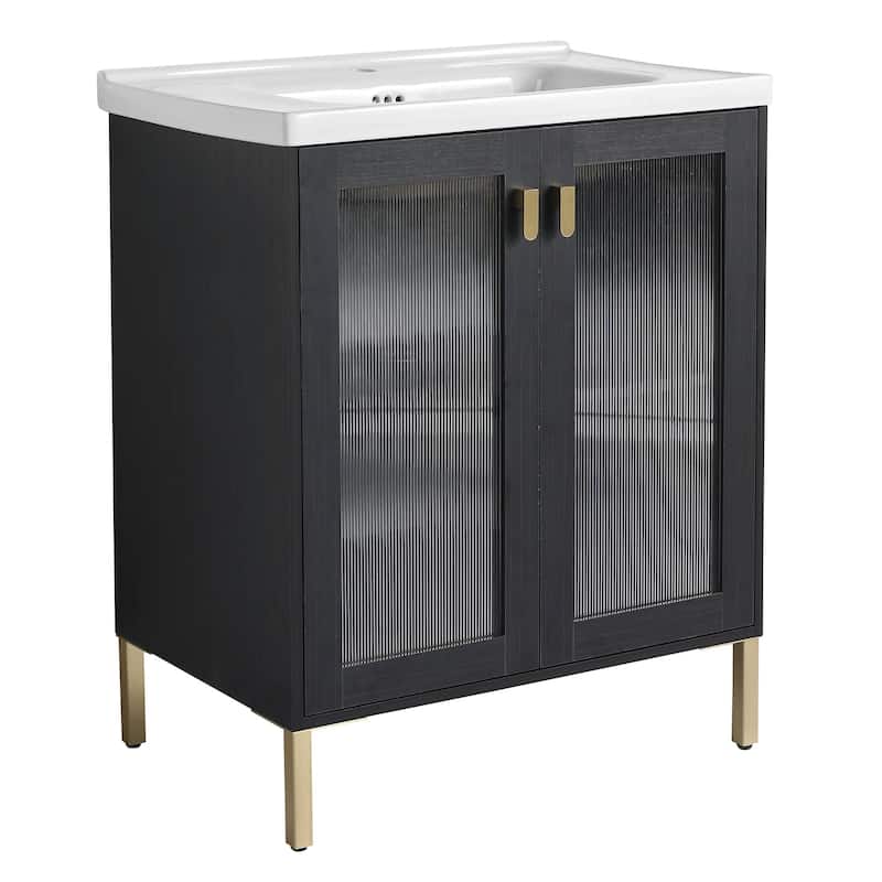 24/32 inch Freestanding Bathroom Vanity Set in Black with Integrated Ceramic Sink