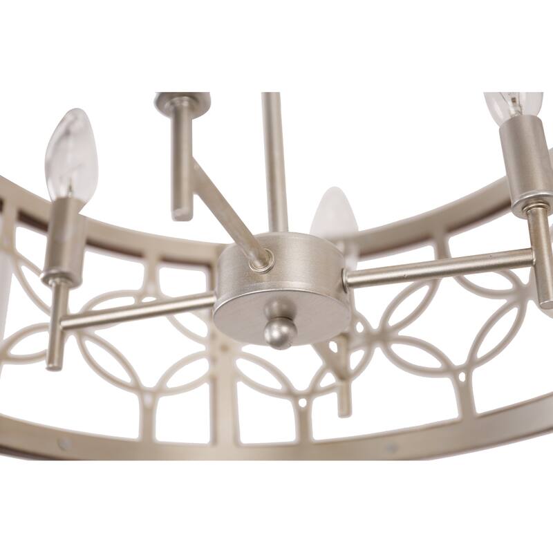 Bella Depot 4-Light Distressed Wood Wheel Chandelier Engraved Pattern Pendant Light with Adjustable Chain
