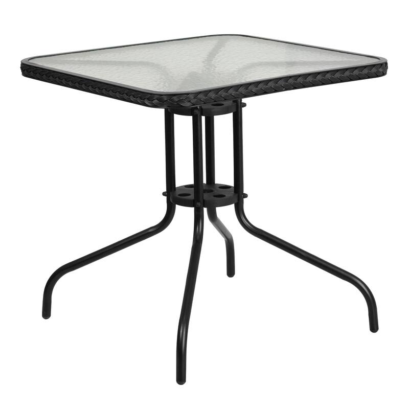 3-piece Metal/ Rattan Patio Dining Set with 28-inch Square Table - 28"W x 28"D x 28"H