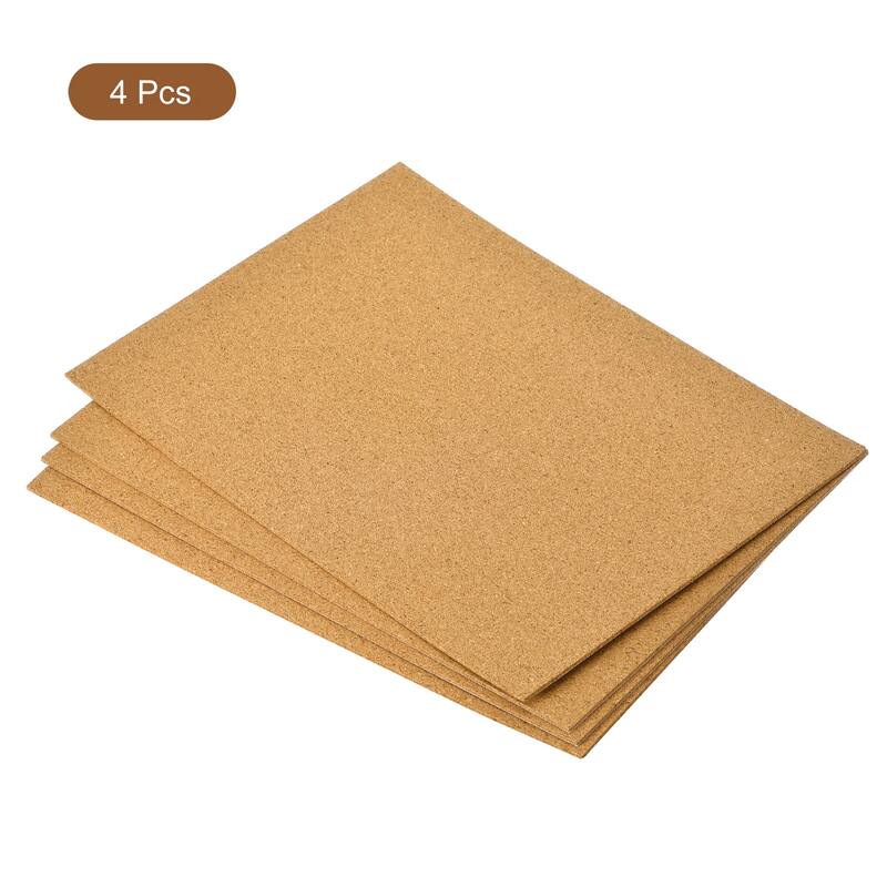 4pcs Self-Adhesive A4 Size Cork Sheets, 2mm Thick 8.3" x 11.8" Backing Sheets - Brown